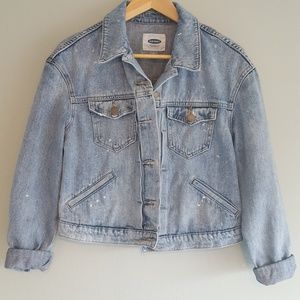 Oversized Crop Jean Jacket Paint Splatter